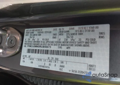 2024 Ford Escape St-Line from USA, damaged, VIN 1FMCU0MN5RUB56673